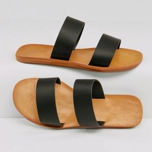Black slip on sandals